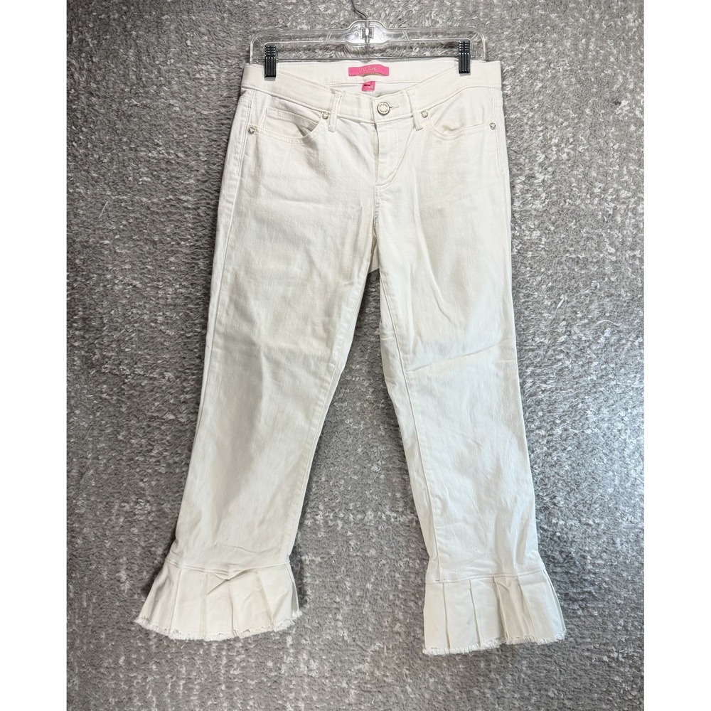 Lilly Pulitzer Capri Jeans White Bell Hem Denim Pants Sz 8 Beach Preppy Vacation